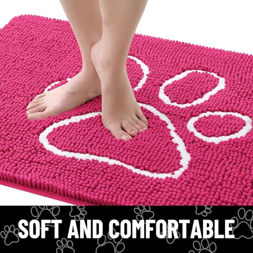Dog Door Mat for Muddy Paws (30"X20" / Hot Pink and White)