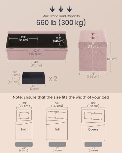 Large Folding Storage Ottoman Bench (Jelly Pink / 15"D x 43"W x 15"H / Cosy)