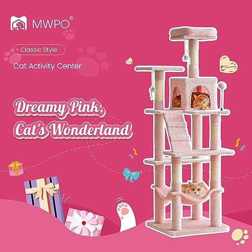 63.8 Inch Pink Cat Tree for Indoor Cats (63.8 in / Pink)