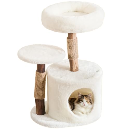 Mini Cat Tree with Scratching Post for Kittens & Small Cats (White / Mini 2-Tier)