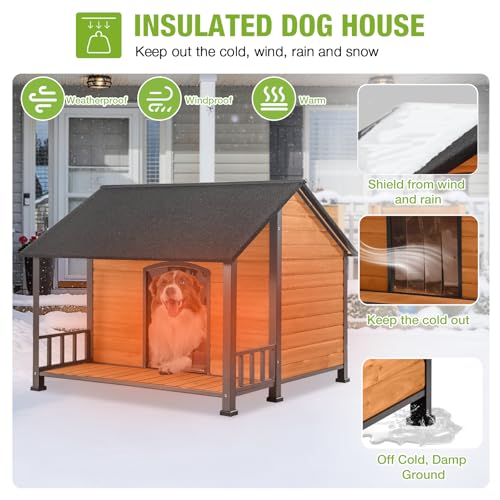 Outdoor Dog House Weatherproof Winter Shelter with Chew (47.2"L Brown)