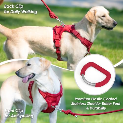 No Pull Dog Harness for Large Sized Dogs Puppy Vest No Choke (Burgundy Red / XL(Neck:24.8-38.6", Chest:29.1-45.3"))