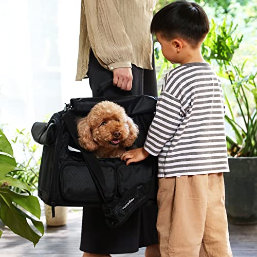 Cat Carrier Airline Approved Dog Carrier with Rollable Cover (Black)