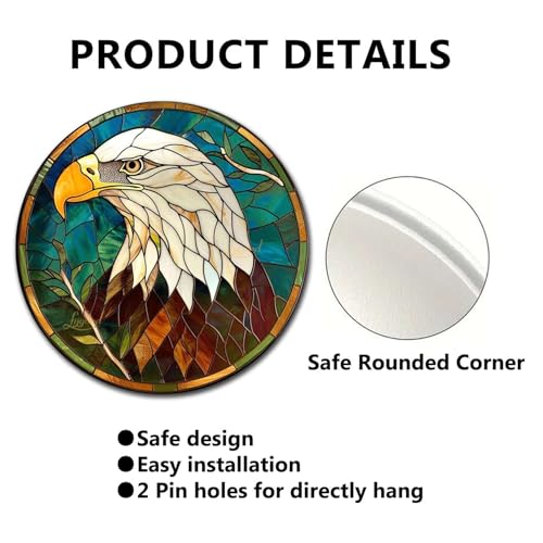 Metal Sign Tin Sign Circular Stained Glass Bald Eagle Boho Decorations for Home for Bar 8×8 Inches (8×8 Inches / Bald Eagle)