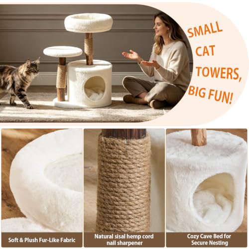 Mini Cat Tree with Scratching Post for Kittens & Small Cats (White / Mini 2-Tier)