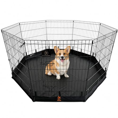 Puppy Playpen with Bottom Pad and Door (Black / Small Pen: 30-Inch High)