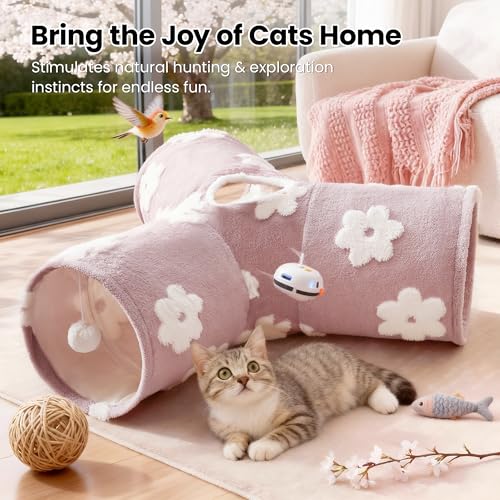 Cat Tunnel, 3-Way Collapsible Toy for Indoor Cats, Burlwood (Daisy Burlwood / Small)