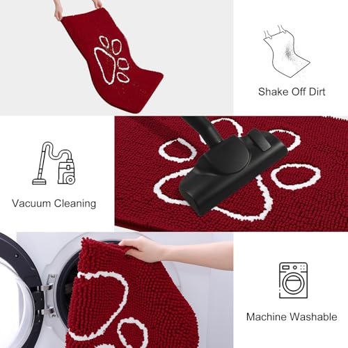 Dog Door Mat for Muddy Paws (30"X20" / Red and White)