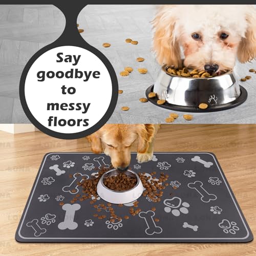 Pet Feeding Mat (24"L x 16"W / Square Dark Grey)