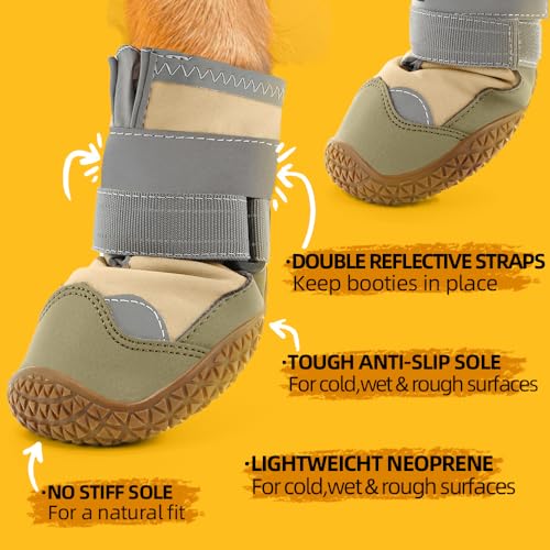 Dog Boots for Large Dogs (Light Khaki / Width 1.77 Inch)