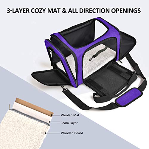 Pet Carrier for Small Medium Cats Dogs Puppies up to 15 Lbs (17.0"L x 11.0"W x 11.0"H / Purple)