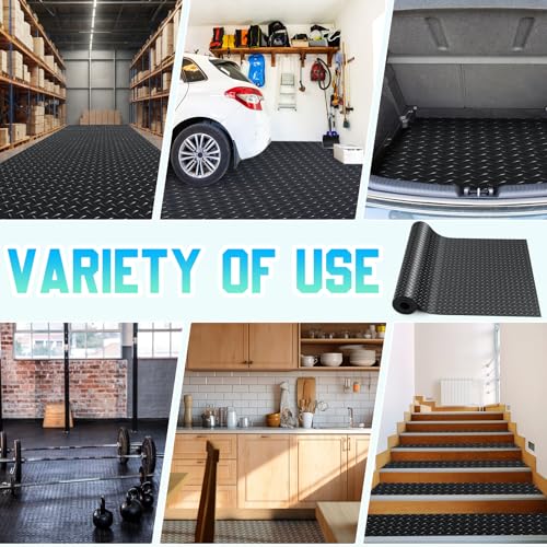 16 in x 10 ft Rubber Diamond Plate Rolls Garage Floor Mat for Under Car (Diamond Plate / 16 in x 10 ft / Black)
