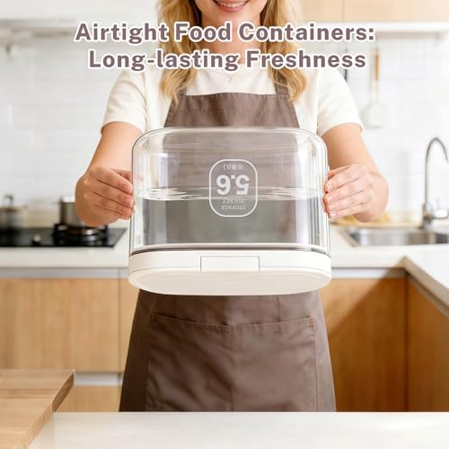 5-8Lbs/5.92Qt/5.6L Airtight Dog Cat Food Storage Container and Pet Storage Bin BPA-Free. PET Clear Stackable Dog Treat Containers for Pet Food/Rice/Dry/Cereals/Flour/Sugar/Bread (White-5.6L-C)