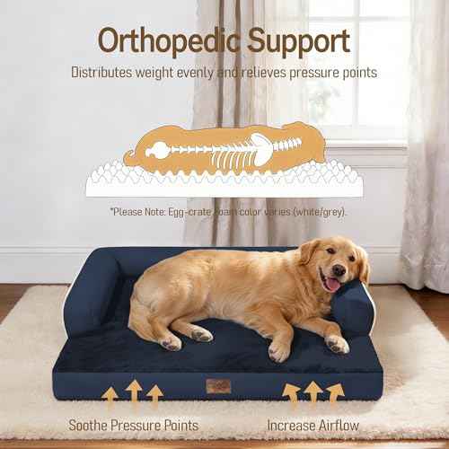Washable Dog Bed with Bolster for Medium to Large Dogs (Navy Blue / 36"L x 27"W x 7.5"Th)