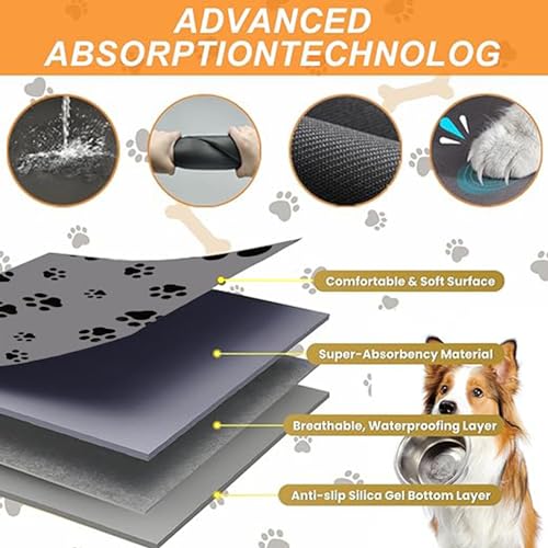 Pet Feeding Mat Dog Cat Food Mat Absorbent No Stains Quick Dry Rubber Bottom Anti (Light Gray-JY / 16"×24")