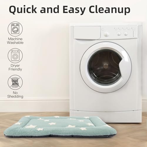 Dog Crate Pad Washable Cat Dog Bed for Crate Flat Pet Kennel Mat (24''L x 18''W x 1.5''Th / S: Pack 2 - Blue)