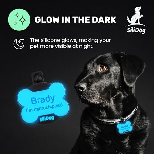 Personalized Engraved Silicone Dog ID Tag with Tracker Holder (Blue / AirTag-Holder)