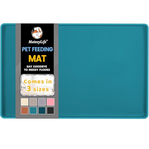 Silicone Cat & Dog Food Mat for Floors Waterproof (Teal / 18''×12'')