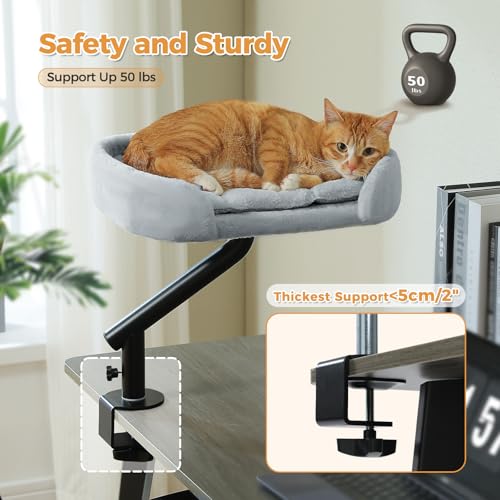 Cat Desk Bed 360°Rotating Supports to 50 Lbs Cozy Nest for Desk (Gray)