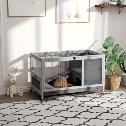 Wooden Rabbit Hutch Indoor Outdoor (Grey)