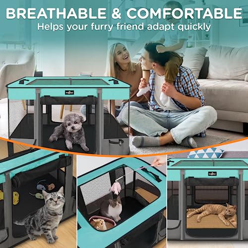 Foldable Pet Kitten Playpen (Black Teal 03 / Medium(32''×24''×21.5''))