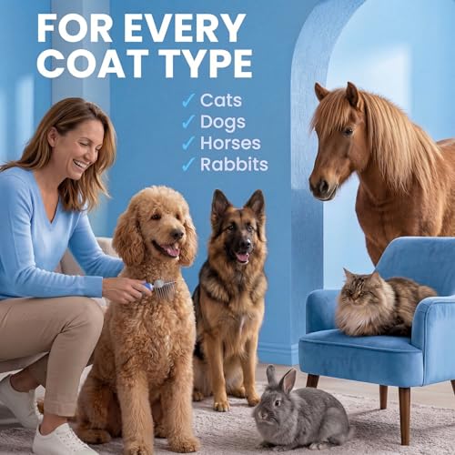 Poodle Dematting Fur Rake Comb Brush for Dogs and Cats (Blue / Dematting Comb)
