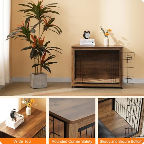 32.5" Dog Crate Furniture with Cushion (Warm Brown / 32.5"L x 21.9"W x 25.6"H)