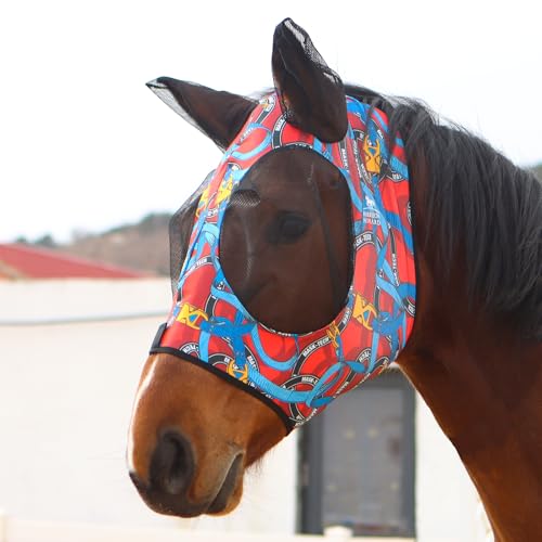 Super Comfort Stretchy Fitting Horse Fly Mask with UV Protection Soft on Skin with Breathability Knitted Printing Large (Full (Large) / Knitted printing)