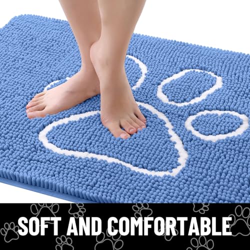 Dog Door Mat for Muddy Paws (48"X30" / Cornflower Blue and White)