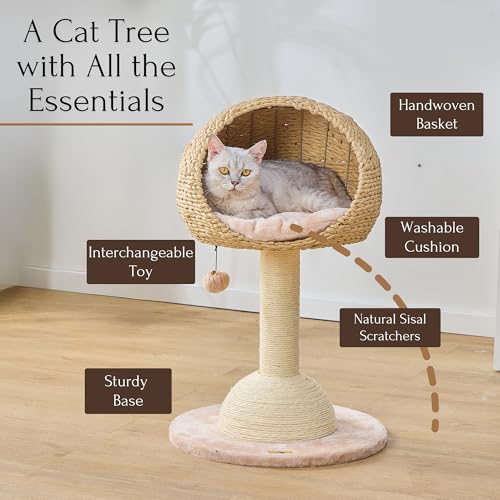 2 Level Cat Tree with Handwoven Recycled Paper Rope Baskets (Brown Beige)