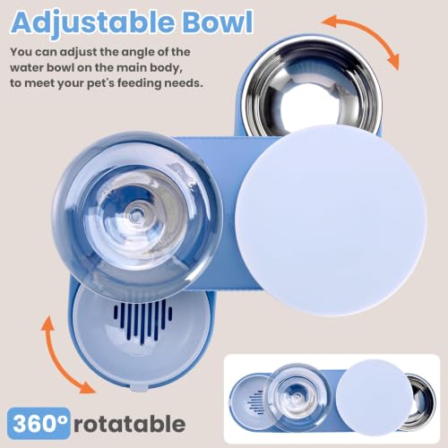 Automatic Cat Feeder Stainless Steel Water Dispenser Gravity Food Feeder and Waterer Set with Pet Food Bowl for Small Medium Kitten Puppy Pets Large Capacity (Blue)