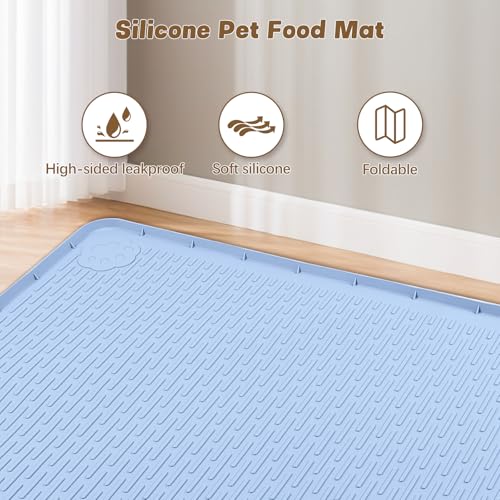 Cat Food Mat Extra Large Silicone Pet Bowl Mat 50''x35'' (Blue / 50"L x 35"W)