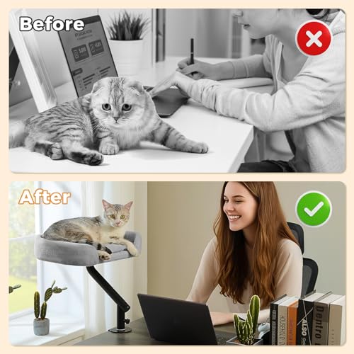Cat Desk Bed 360°Rotating Supports to 50 Lbs Cozy Nest for Desk (Gray)