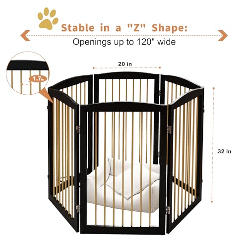 Freestanding Pet Gate for Dogs (32" Height-6 Panel / Black & Gold)