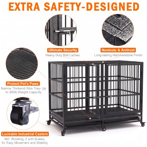 54" Heavy Duty Dog Crate with Divider Panel for Giant Dogs (Black)