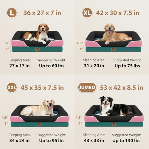Waterproof Orthopedic XL Dog Bed for Large and Extra Large Dogs (Navy Blush / 42"L x 30"W x 7.5"Th)