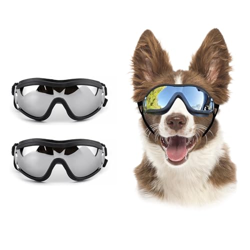 Pack of 2 Dog Goggles Dog Sunglasses for Medium to Large Breed Anti (2-pack (Black+Black) / Large)