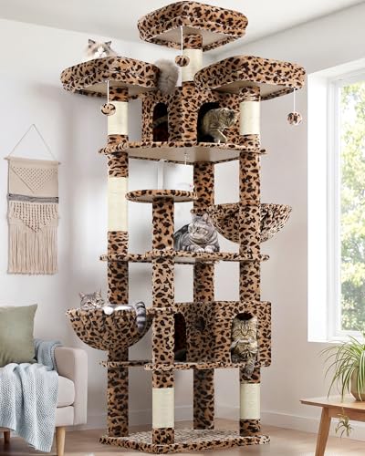 Cat Tree Tower for Multiple Adult Cats (82 inch / Leopard Print)