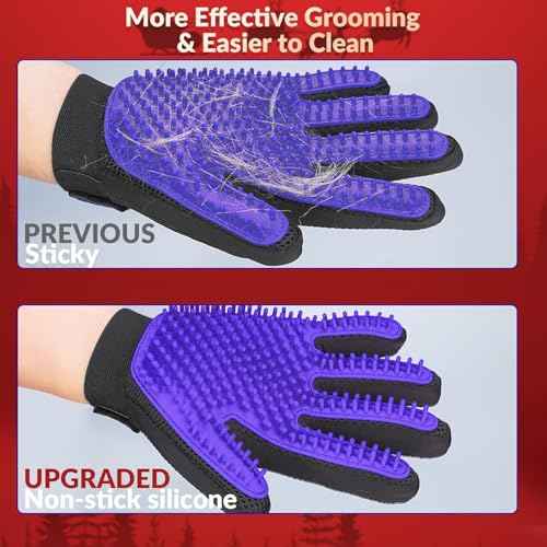 Pet Hair Removal Glove with 255 Silicone Tips for Dogs & Cats (Purple)