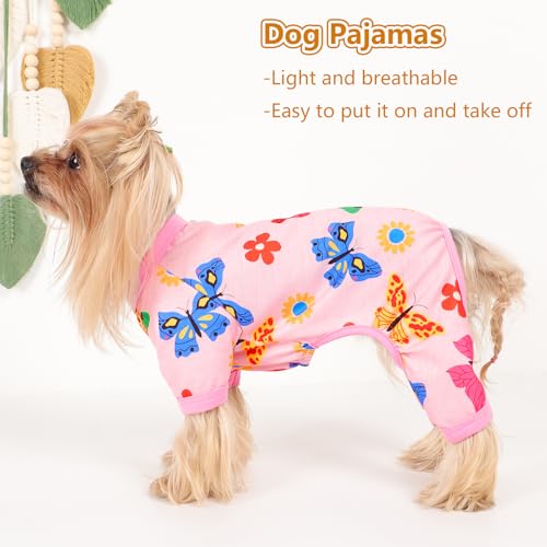 Dog Pajamas Small Sized Dogs Stretchable Summer Dog Clothes Pjs 4 Legs Girl Boy Cute Soft Puppy Outfits Doggie Cat Jammies Jumpsuit Sleeper for Pet (Butterfly / X-Small (Chest 11in ))