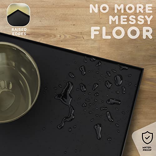 Dog Food Mat Raised Edges Dogs Mat for Food and Water Prevent Spill (18.5" x 11.5" / Black)