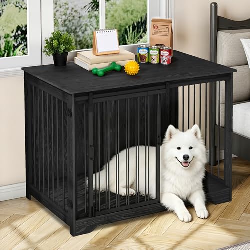 46.9" XXL Dog Crate Furniture Indoor Dog Kennel with Barn Door (Black / 46.9"L x 27.6"W x 34.7"H)