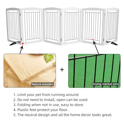 Freestanding Dog Fence Indoor (White / 【6 Panels】120''w x 32''h)