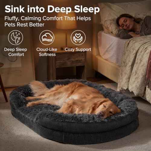 Fluffy Orthopedic Dog Bed for Large Dogs (Dark Grey / L-PLUS (38"x 28"x 7"))