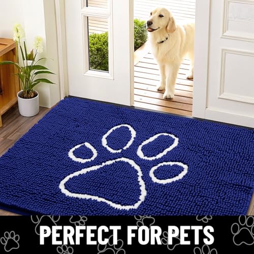 Dog Door Mat for Muddy Paws (40"X32" / Navy Blue and White)