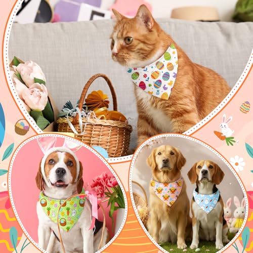 100 Pcs Easter Dog Bandanas Bulk Bunny Egg Carrot Bandanas for Dogs Triangle Kerchief Bibs Scarf Set for Pet Costume Easter Photo Props Accessories Pet Shops (Easter / 25.6 x 17.7 x 17.7 Inch)