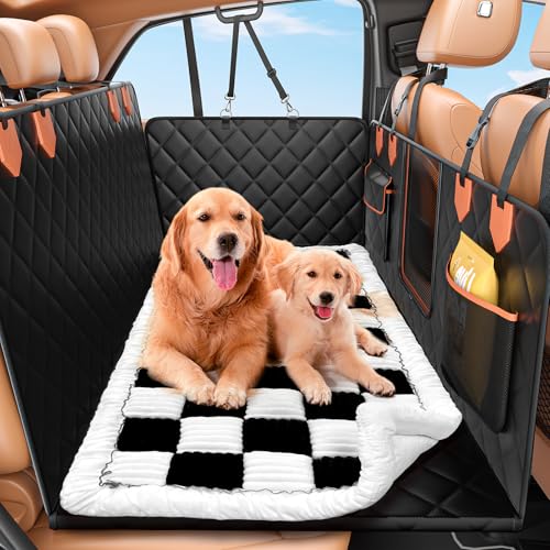 Hard Bottom Car Seat Cover for Dog swith Removable Soft Blankets (White / For Full Size Truck)