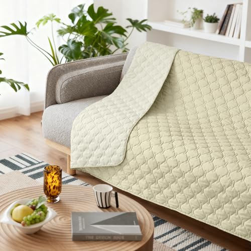 Waterproof Dog Blankets for Large Dogs (82x120 Inch (Pack of 1) / Dark Cream/Light Cream)