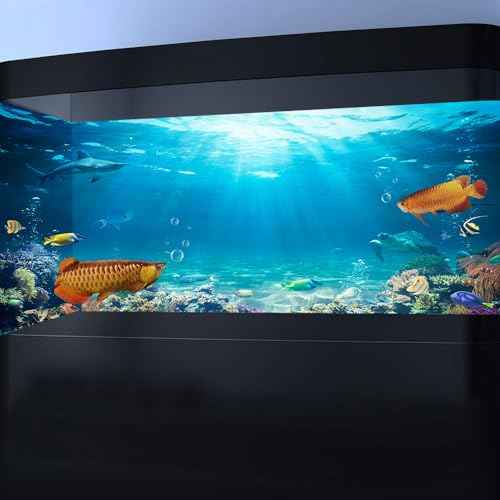 60X24IN Aquarium Background Under The Sea Coral Reef Scenery Backdrop Terrarium Background Underwater Marine Organism Fish Tank Background with 10EVA Double (Blue02 / 60X24in/150X60cm)