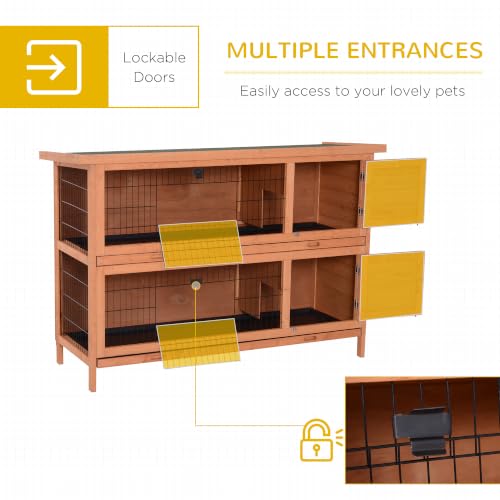 54" 2 Story Large Rabbit Hutch Bunny Cage Wooden Pet House Small Animal Habitat with Lockable Doors (Brown)